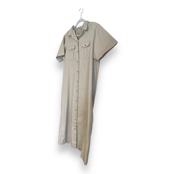 Vintage 90s LL Bean Safari Shirt Dress Large โ Khaki Button Up Utility Style - Picture 16 of 16